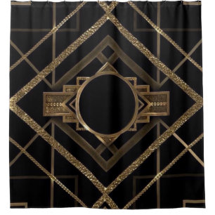 Cortina Para Chuveiro ouro, preto, art deco, metálico, teste padrão,