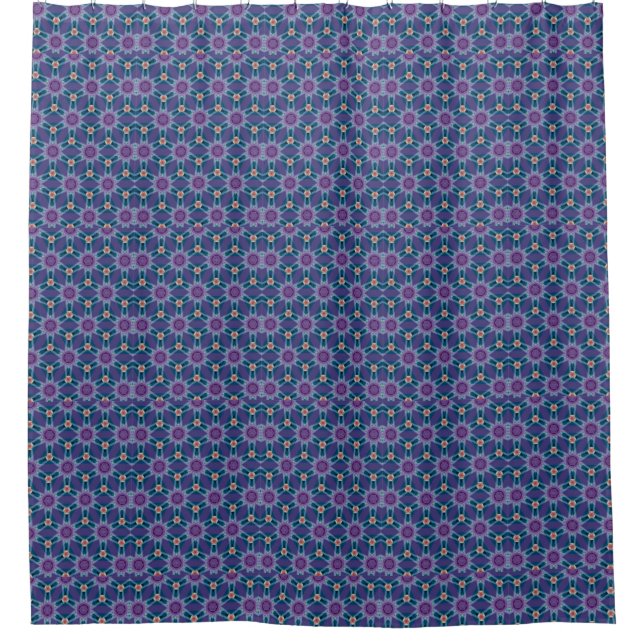 Cortina Para Chuveiro Padrão Azul e Roxo (Frente)