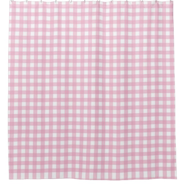 Cortina Para Chuveiro Padrão bonito de Verificação Gingham Rosa (Frente)