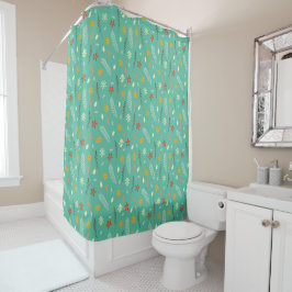Cortina Para Chuveiro Padrão Botânico Floral Teal
