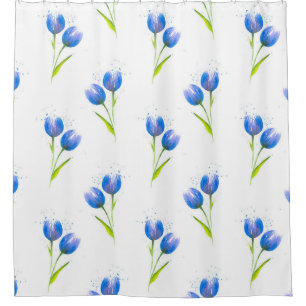 Cortina Para Chuveiro Padrão de Aquarela das Tulipas Azuis