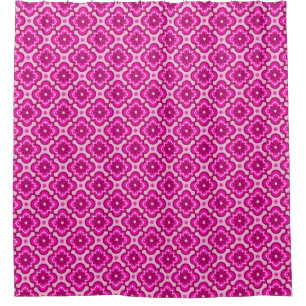 Cortina Para Chuveiro Padrão de azulejo marroquino - Rosa Fúcsia