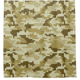 Cortina Para Chuveiro Padrão de Camuflagem Digital Deserto Pixel 8 Bits 