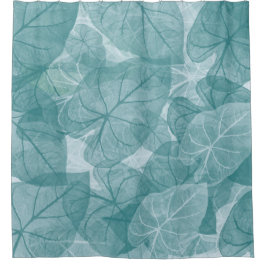 Cortina Para Chuveiro Padrão de Folhas Espalhadas em Fundo Verde