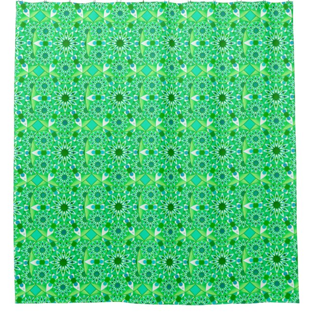 Cortina Para Chuveiro Padrão de Mandala, verde-Emerald e pavão (Frente)