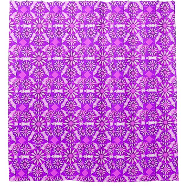 Cortina Para Chuveiro Padrão de mandala, violeta, orquídea e rosa (Frente)