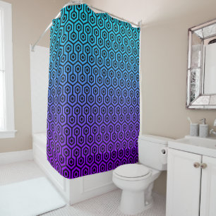 Cortina Para Chuveiro Padrão De Octagon Preto No Gradiente Roxo A Azul