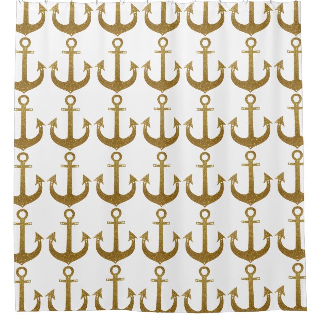 Cortina Para Chuveiro Padrão de ouro de Âncoras. Nautical (Frente)