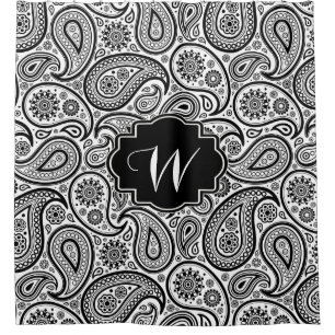 Cortina Para Chuveiro Padrão de Paisley de Vintagem Negra