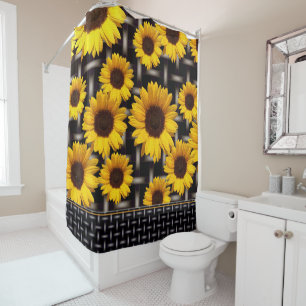 Cortina Para Chuveiro Padrão de tecelagem de girassol amarelo
