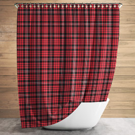Cortina Para Chuveiro Padrão de Xadrez Rustic Red Tartan