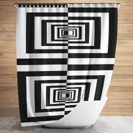 Cortina Para Chuveiro Padrão Geométrico Preto e Branco Moderno