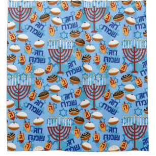 Cortina Para Chuveiro Padrão Hanukiahs, Menorahs e Velas