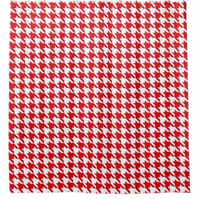 Cortina Para Chuveiro Padrão Red and White Houndstooth (Frente)