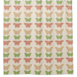 Cortina Para Chuveiro Padrões Decorativos de Borboleta em Fundo de Crea