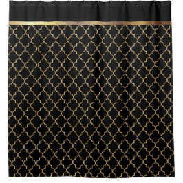 Cortina Para Chuveiro Padrões pretos e Dourados elegantes de Quatrefoil