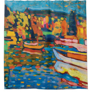Cortina Para Chuveiro Paisagem do outono com os barcos por Wassily