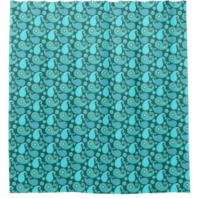 Cortina Para Chuveiro Paisley, Teal, Aqua e White (Frente)