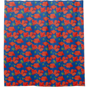 Cortina Para Chuveiro Papagaios Brilhantes no Padrão Floral Azul