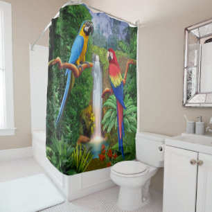 Cortina Para Chuveiro Papagaios tropicais do Macaw