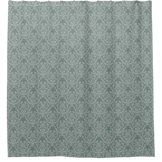 Cortina Para Chuveiro Papel de parede floral verde (Frente)