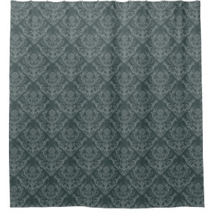 Cortina Para Chuveiro Papel de parede floral verde luxuoso do damasco