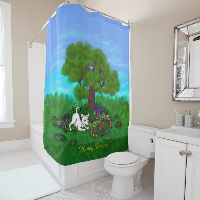 Cortina Para Chuveiro Páscoa - Puppy Capo e borboleta (In Situ)