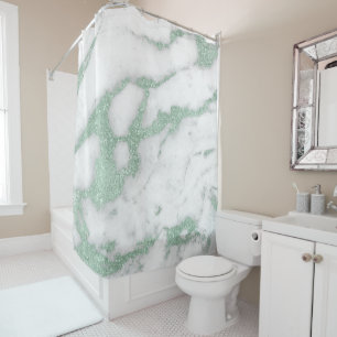 Cortina Para Chuveiro Pastel cinzento branco do verde da hortelã do