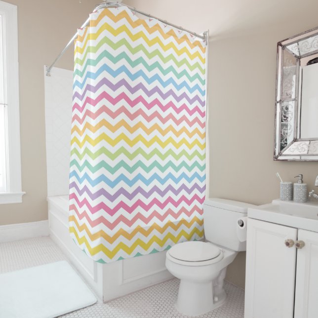 Cortina Para Chuveiro Pastel Rainbow Chevron (In Situ)