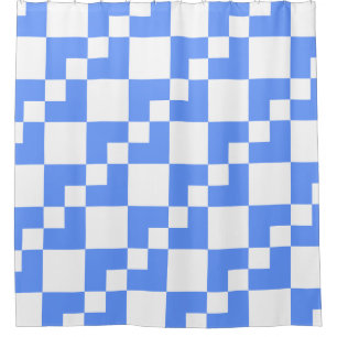 Cortina Para Chuveiro Patchwork Domino - Baby Blue and White