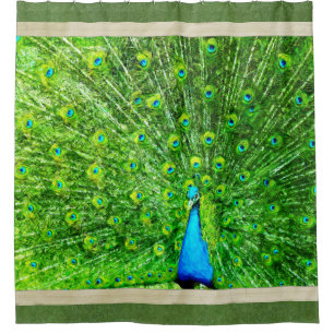 Cortina Para Chuveiro Pavão verde e azul do impressionismo