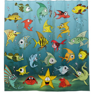 Cortina Para Chuveiro Peixes dos desenhos animados subaquáticos
