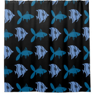 Cortina Para Chuveiro Peixes que nadam o azul gráfico em alguma cor