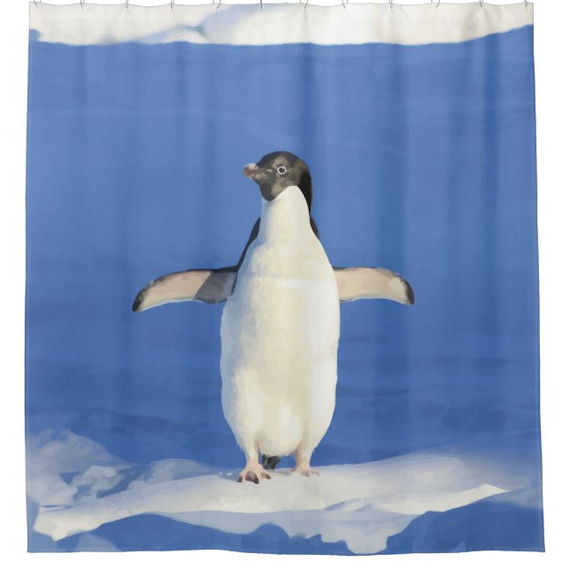 Cortina Para Chuveiro Pequeno Pinguim Gelado Azul (Frente)