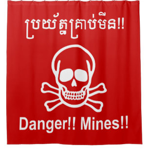 Cortina Para Chuveiro Perigo! Minas! ☠ Khmer - Sinal ☠