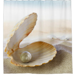 Cortina Para Chuveiro Pérolas no Oceano de Areia de Clam Shell