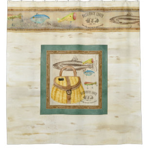 Cortina Para Chuveiro Pescador de madeira da decoração do lago cabin d