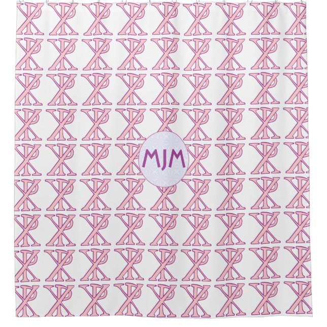 Cortina Para Chuveiro Pink Chi Ro Cross Tyled Monogramas (Frente)