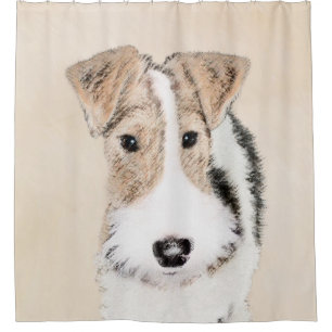 Cortina Para Chuveiro Pintura com terrier de Fox com fio - Arte canina o