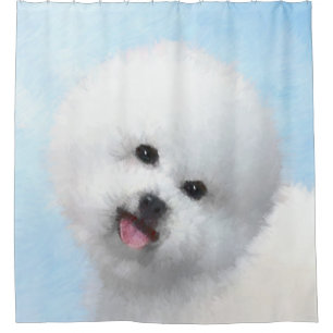 Cortina Para Chuveiro Pintura de Bichon Frise - Arte de Cachorro Origina