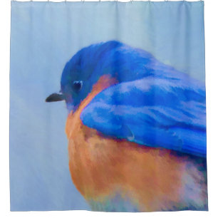 Cortina Para Chuveiro Pintura de Bluebird - Arte de Pássaro Original