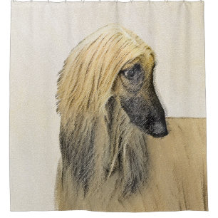 Cortina Para Chuveiro Pintura de Cachorro Afegão - Arte de Cachorro Ori