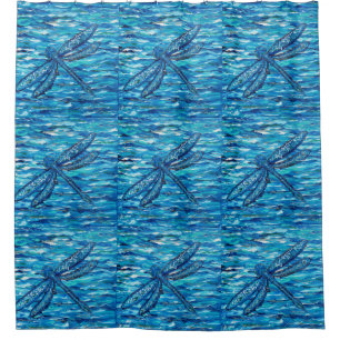 Cortina Para Chuveiro Pintura de Dragonfly Azul