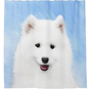 Cortina Para Chuveiro Pintura Samoyed Puppy - Arte Cachorra Original