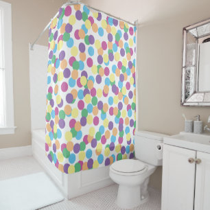 Cortina Para Chuveiro Polka-Dots Coloridos em Branco