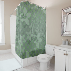 Cortina Para Chuveiro Polkadot floral verde