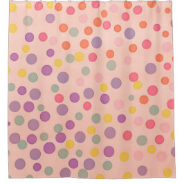 Cortina Para Chuveiro Pontos de confete multicolorido em rosa-salmão