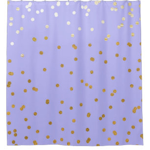 Cortina Para Chuveiro Pontos de Confetes Roxo e Dourado Glamour Moderno