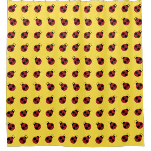 Cortina Para Chuveiro Preto Ladybug Gráfico Amarelo