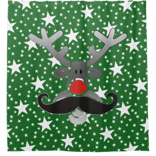 Cortina Para Chuveiro Red Nosed Rudolph com bigode + sua ideia (Frente)